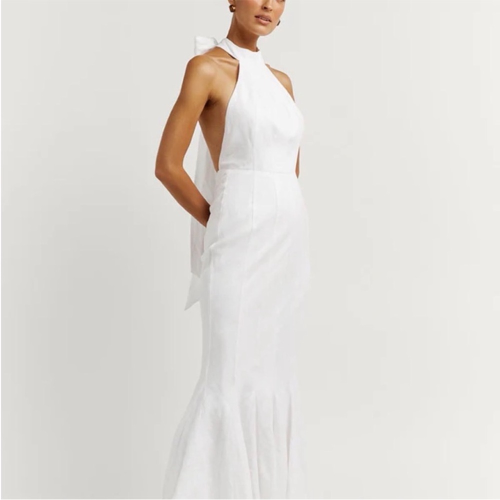 NWT DISSH Aisle White Linen High Neck Halter Beach Wedding Dress 4